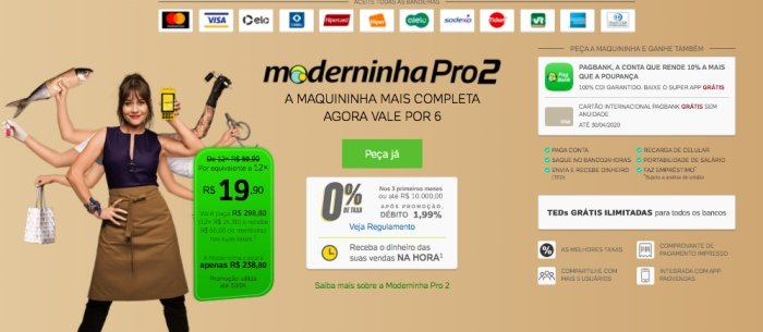 Moderninha Pro 2 - Taxas, bandeiras e preço